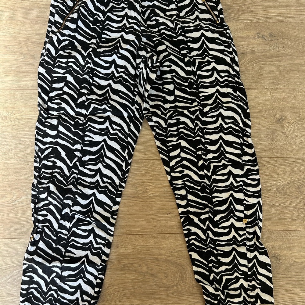 Calvin Klein Black and White Linen Zebra Print Pants
